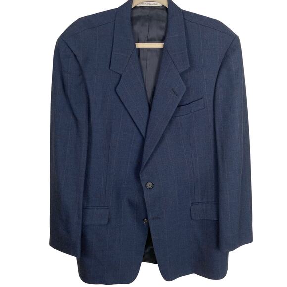 Karl Lagerfeld Mens 42R Blue Windowpane 100% Wool Blazer Suit Jacket Career - Picture 1 of 15